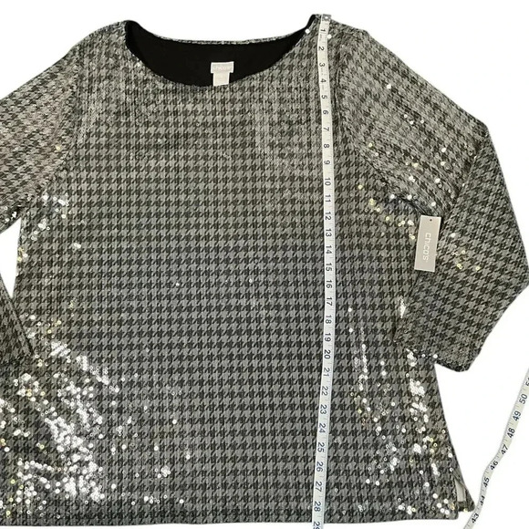 Chicos NWT Houndstooth Sequin Tunic Size 3 US Size XL Silver and Black - Picture 11 of 15